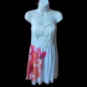 LE CHATEAU White and Pink Strapless Dress Size Medium